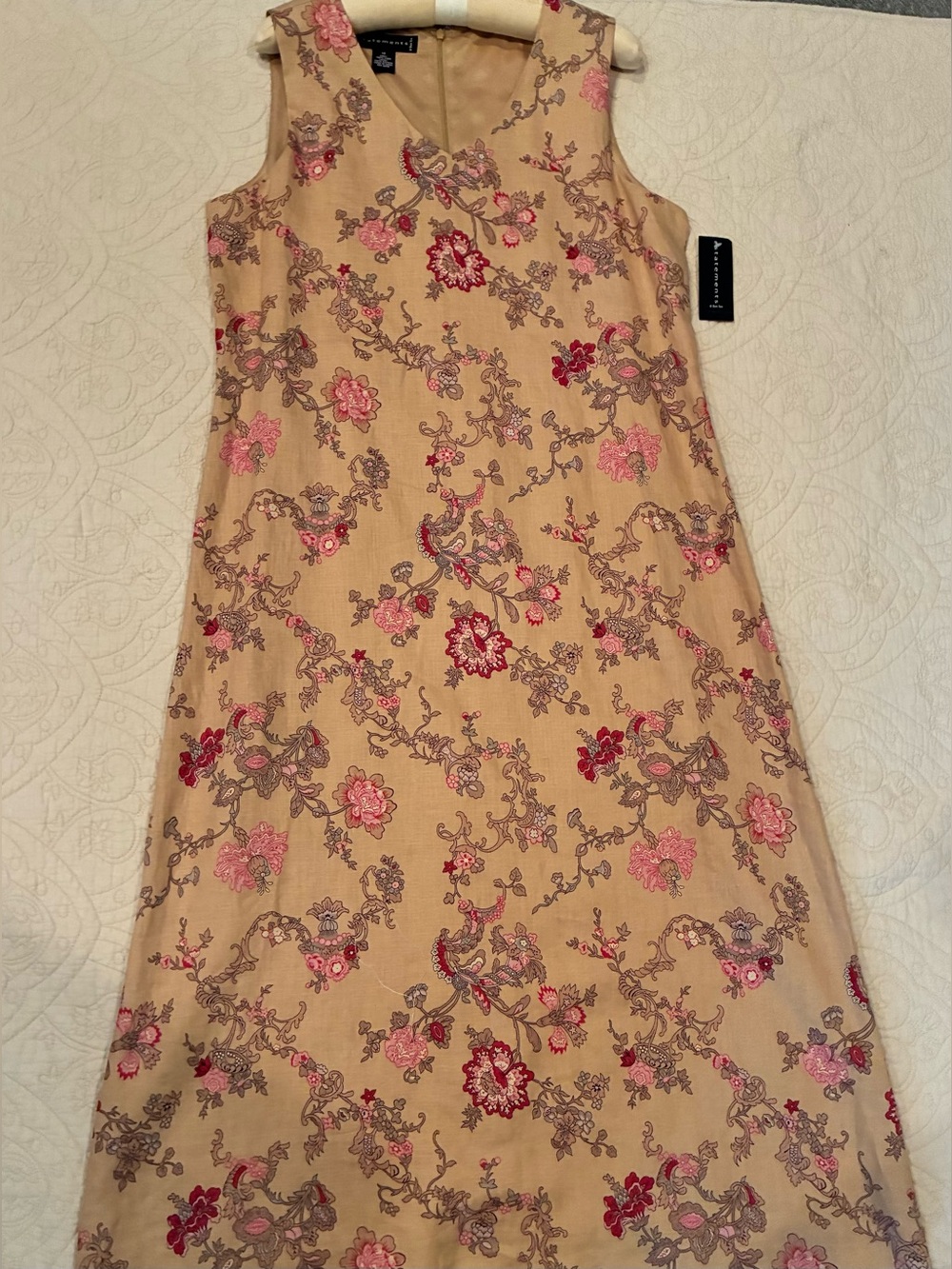 Floral Embroidered Beige A-Line Dress